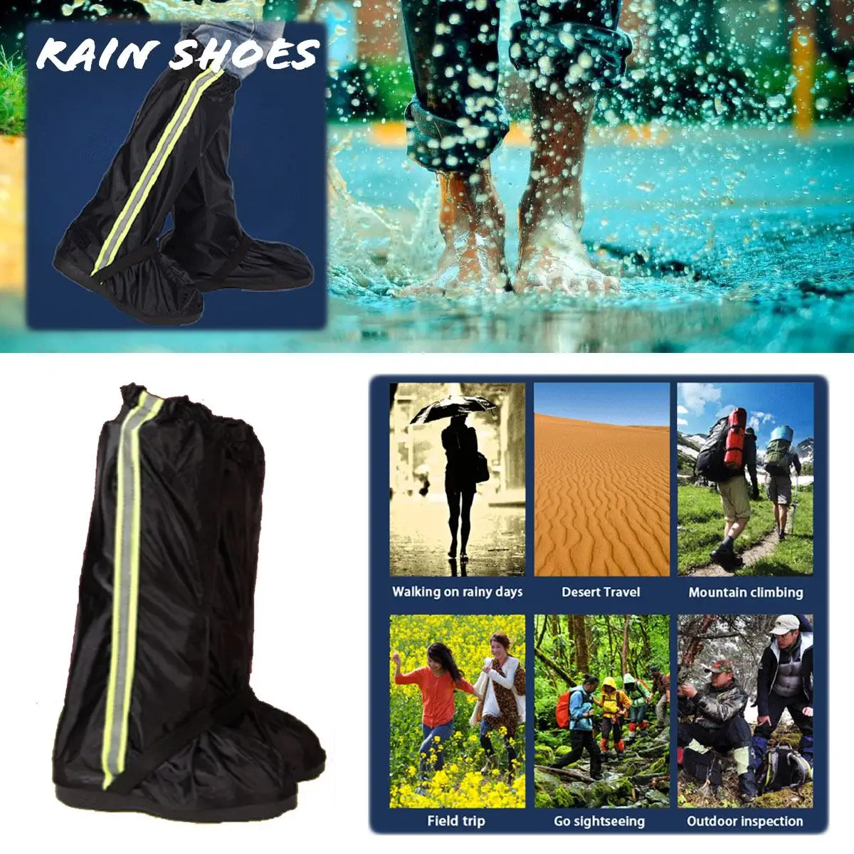 1 пара, мотоциклетные флуоресцентные светоотражающие защитные непромокаемые туфли, непромокаемые сапоги, многоразовые трусики, водонепроницаемые, Нескользящие, для езды на велосипеде
