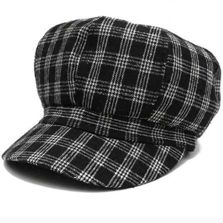 HT2612 весенне-осенние женские шляпы, винтажная клетчатая восьмиугольная кепка газетчика, ретро Женская шляпка-берет, хлопок, художник, шляпа, женский берет - Цвет: Черный