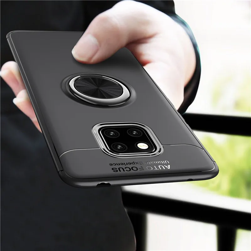 

Mate20 Pro Metal Ring Case For Huawei Mate 20 Pro Back Cover Car Holder Suction Stand Soft Silicon Celulars Fundas Coque