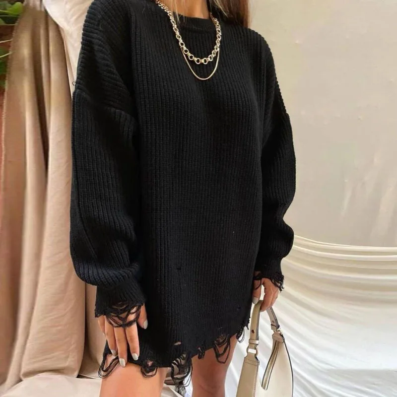 Knitted Women O Neck Sweater Dress Long Sleeve Stylish Lazy Mini Dress Chic Loose Dresses Autumn Winter Vestidos Female bridesmaid dresses Dresses