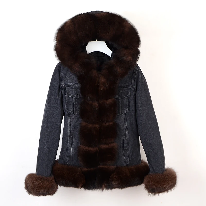 winter natural real fox fur coat Parker rabbit fur lining denim coat jacket jeans high spring female natural fur coat thick