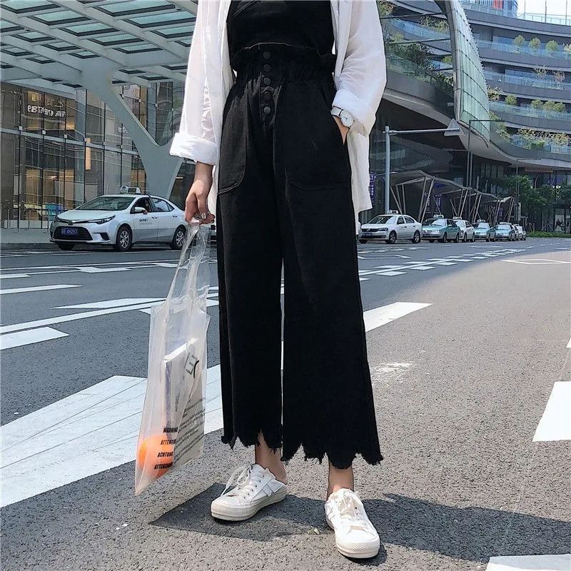 Jeans Women Solid Vintage High Waist Wide Leg Denim Trousers Simple Students All-match Loose Fashion Harajuku Womens Chic Casual