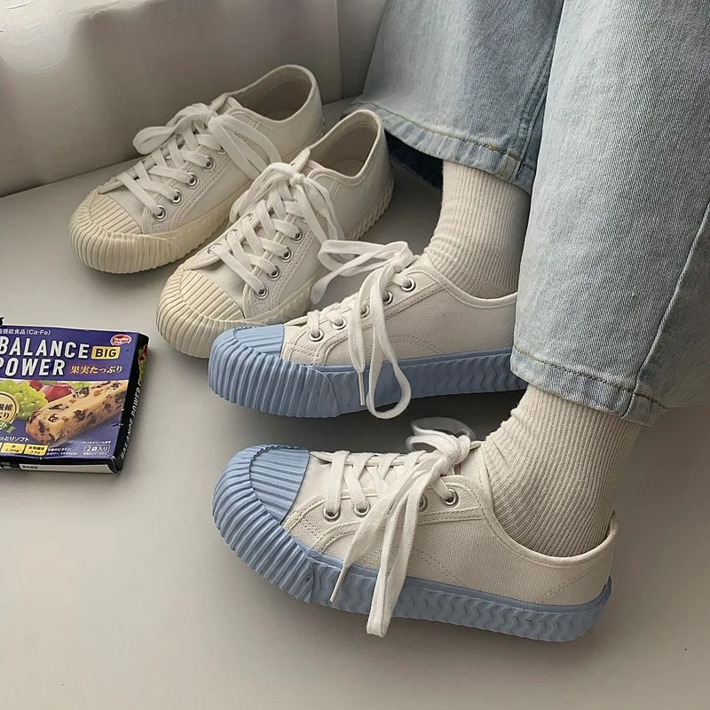 Spring/Autumn 2021 Fashion Sneakers Women Retro Flats Shoes Woman Canvas Lace-Up Solid Shallow Platform Sneakers Shoes for Women