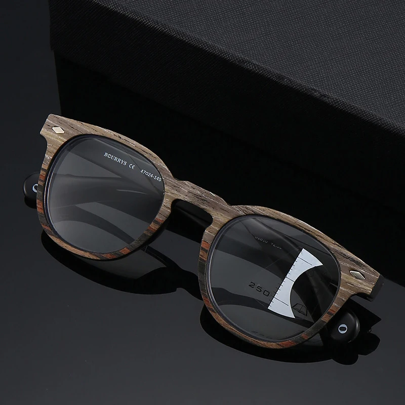 

Imitation Wood Grain Retro Round Reading Glasses Multifocal Progressive Anti-fatigue Presbyopia Spectacles Diopter +1.0 To 3.5