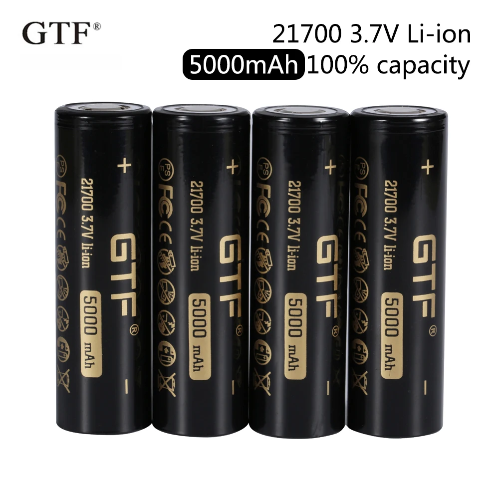 Nuova Batteria Ricaricabile Agli Ioni Di Litio Gtf 21700 5000Mah 100% Capacità 3.7V Per Batterie A Testa Piatta Per Torcia Elettrica