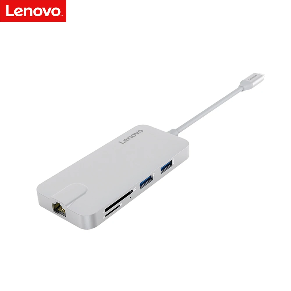 Серебристый Lenovo USB C Hub usb-хаб 3,0-гигабитный Ethernet тип-c-RJ-45 4K HD адаптеры-конвертеры кабель SD/TF кард-ридер для ПК - Цвет: Серебристый