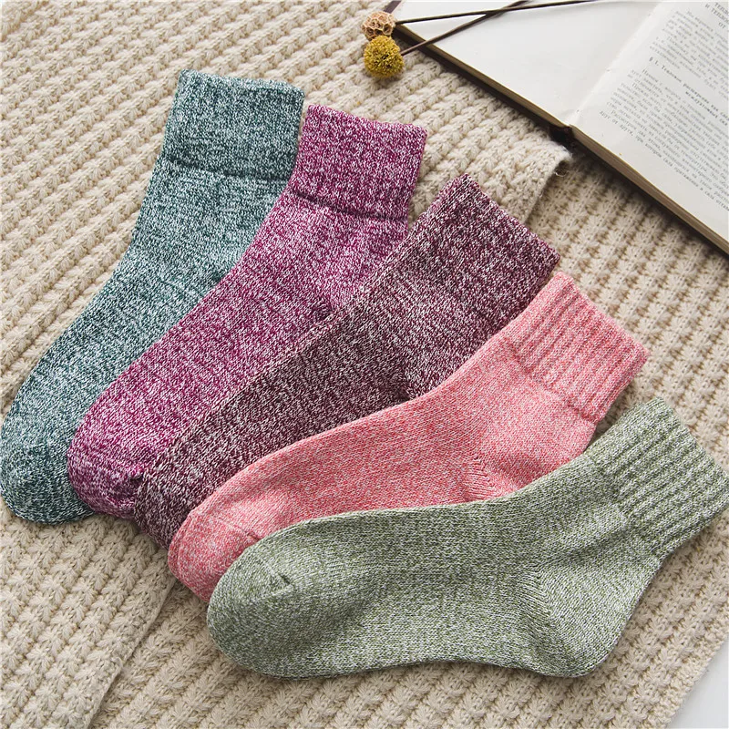 

Solid Women Socks Simple Winter Wool Thick Warm Breathable Elastic Force Fashion Mid Socks For Female winter women Solid color