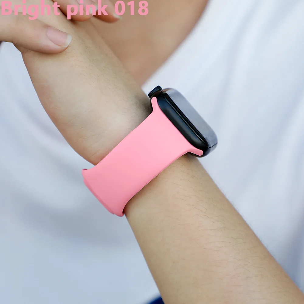 Bright pink 018 Ремешок для apple watch 5 4 band correa apple watch 44 мм 40 мм 42 мм 38 мм iwatch 5 4 3 2 1 браслет силиконовый ремешок для часов - Цвет ремешка: Bright pink 018