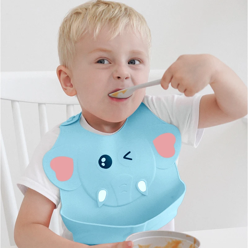 

Baby Stuff Waterproof Food grade Silicone Bib Baby Cute Cartoon Adjustable Bib Soft Comfortable Baby Drool Bib