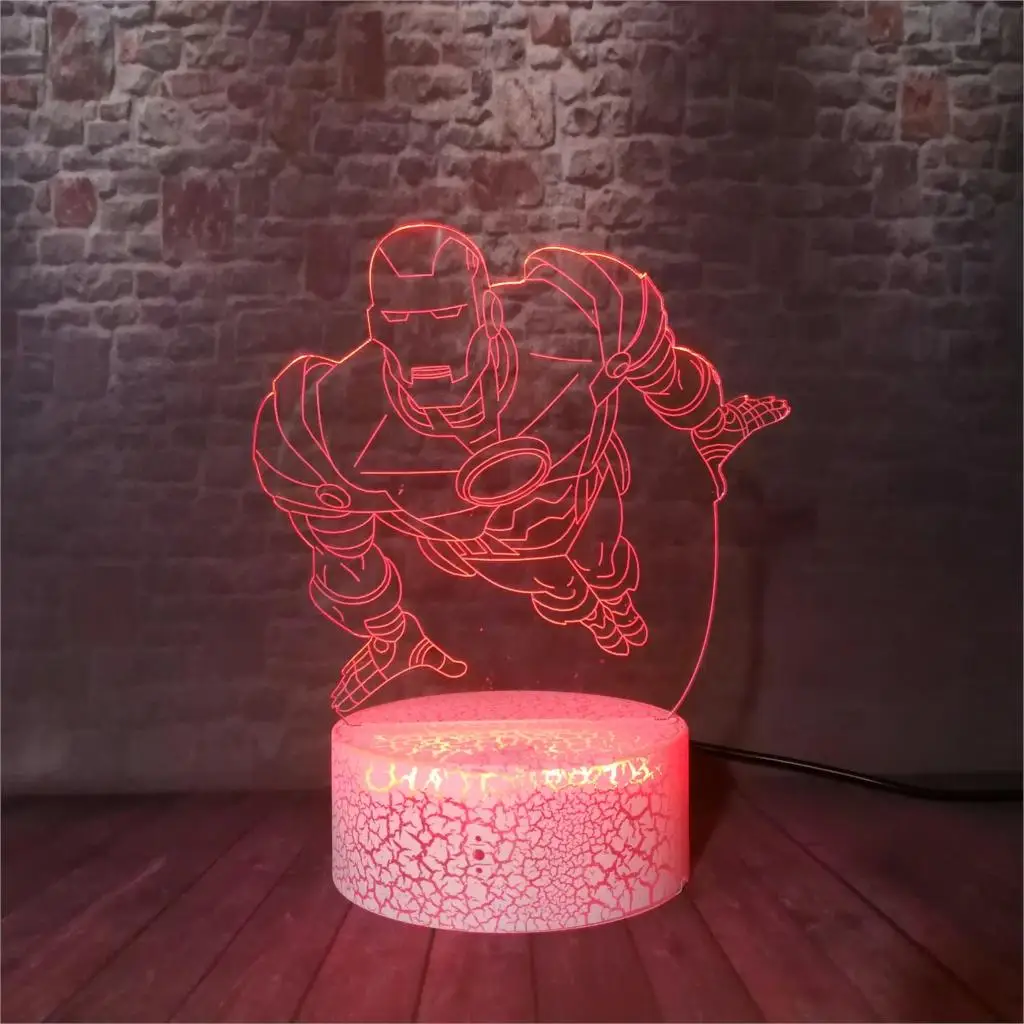 Marvel плавающий Железный человек модель 3D иллюзия светодиодный ночник красочный меняющий свет Мстители фигурка железного человека игрушки