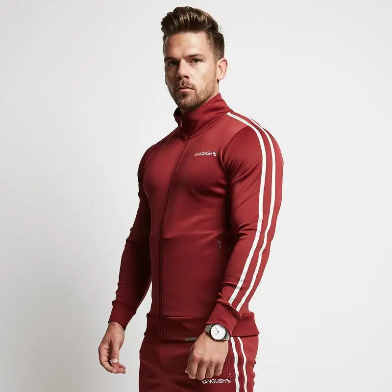 

New Style Muscle Fitness Brothers Slim Fit Running Sports Casual Stand Collar MEN'S Long Sleeve Zip-up Jacket