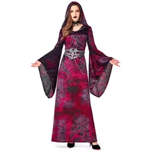 Хэллоуин сексуальные взрослые женщины средневековая Королева вампиров костюмы с капюшоном Макси Вечерние платья ведьмы женские костюмы зомби униформа