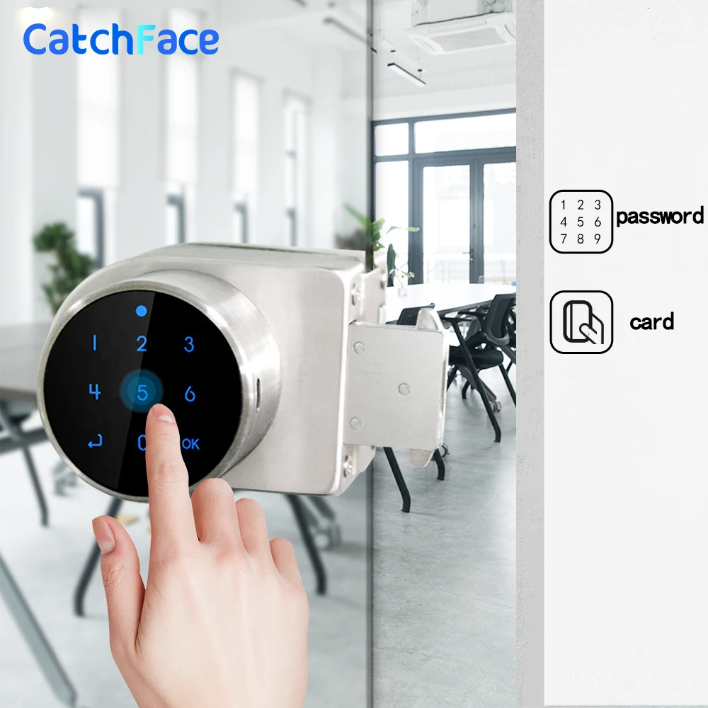 Умный дверной замок с паролем для офисной стеклянной двери, раздвижной электронный дверной замок без ключа, цифровой электрический замок с кодом, карта RIFD