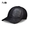 HL023 Spring genuine leather men baseball cap hat  high quality men's real leather adult solid adjustable snapback earsflap hats ► Photo 1/6