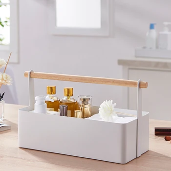 

Portable Rack Storage Organizer Wood Handle Home Kitchen Condiments Mustard Oils Divided Basket Seasoning Display Sauces Napkins