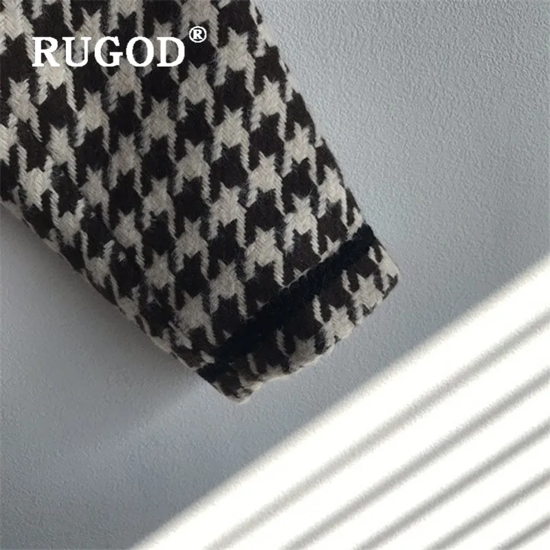 RUGOD, Женское зимнее пальто, корейское шикарное твидовое пальто с отложным воротником, толстое свободное клетчатое пальто, модное винтажное милое Женское пальто