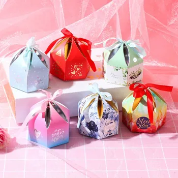 

Feiluan 10pcs new diy 8x3.9x3.9cm cute size wedding candy box six style china style fashion beautiful candy/ring box with string