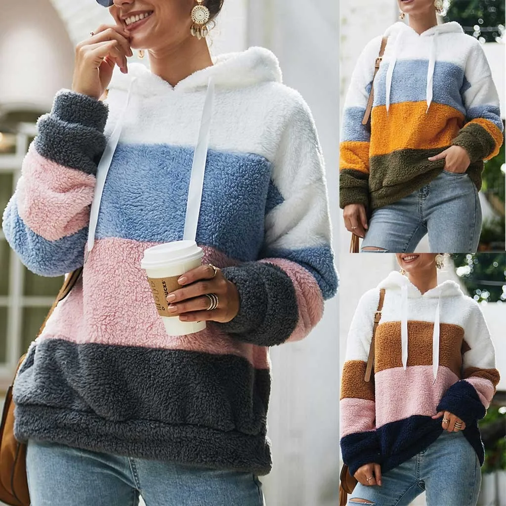 

Women Hooded Plush Sweatshirt Blouse Tops Cotton Long Sleeve Plus Size Sweatshir