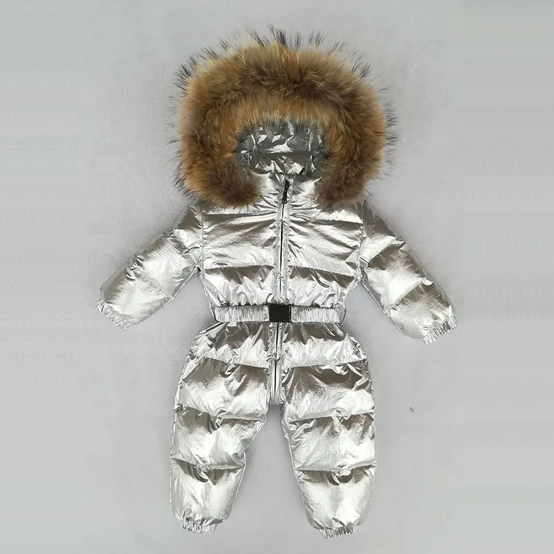 Luxury Gold Infant Baby Down Rompers Duck Down Filling Kids Baby Snowsuit Thick Warm Hooded Toddler Boys Girls Winter Jacket - Color: Silver