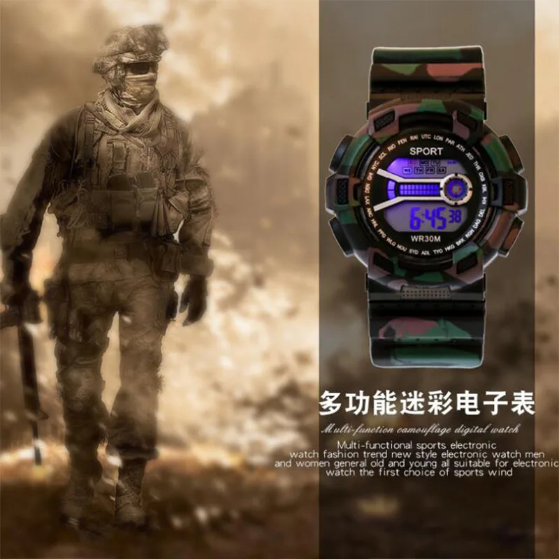 

New Multifunctional Waterproof Watch Boy girl men's digital watch Camouflage Leisure Sports Stopwatch Alarm Clock Bracelet Gift