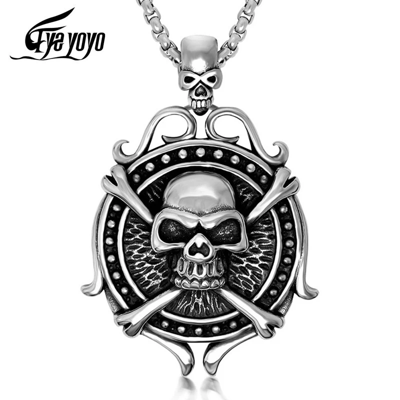 

EyeYoYo Punk Series Retro Skull Rudder Necklace Men's Stainless Steel Domineering Pendant Willow Nail Personalized Accessories