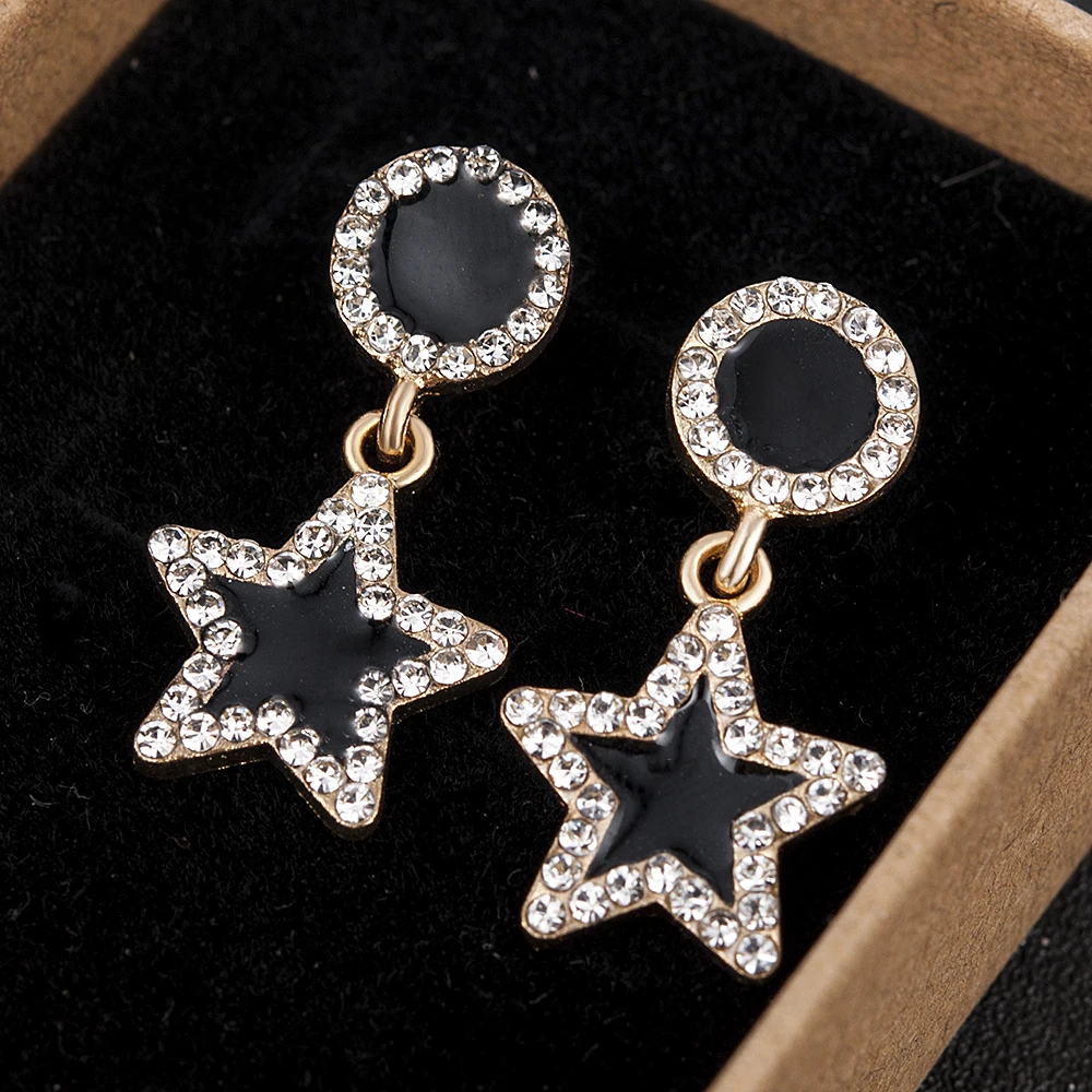 

2019 Simple Fashion Black Gold Star Round Earrings For Women Dangle Drop Earrings Jewelry Oorbellen Party Gift Pendientes Cortos