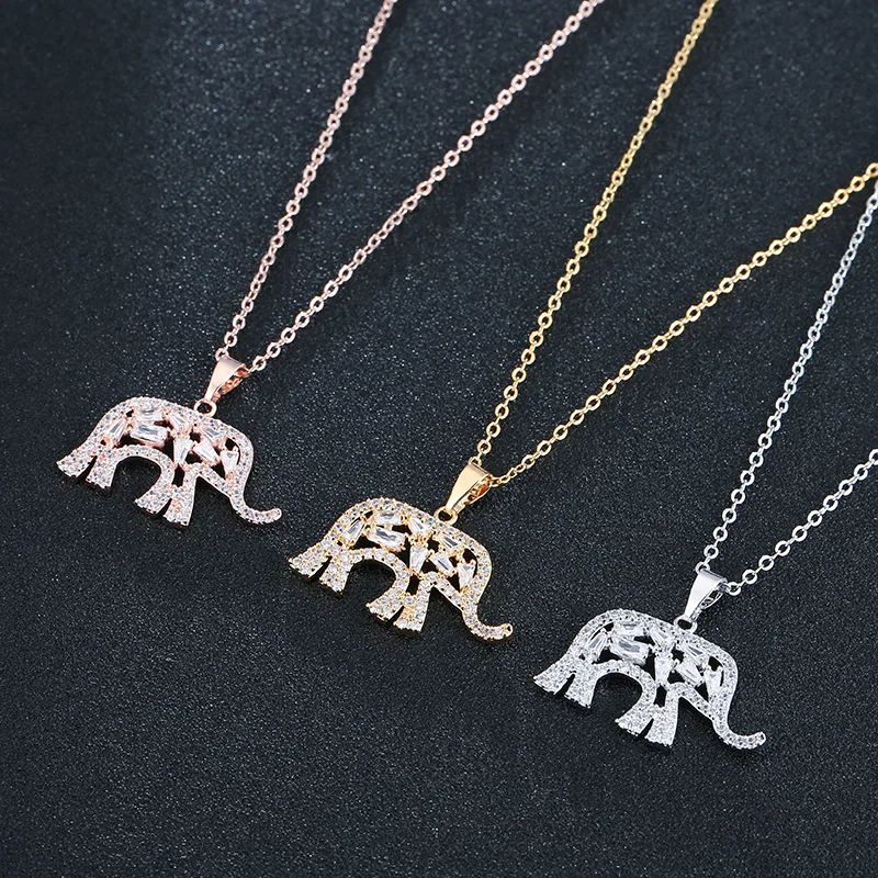 

Charm and Lovely Elephant Pendant Necklace Zircon Three Color Pendant Necklace Women's Fashion Simple Jewelry Festival Gift
