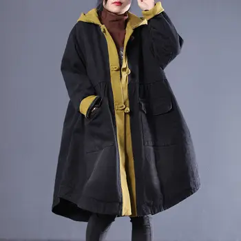 

2019 New Women Denim Jacket Elegant Color Matching Thicken Outerwear Large Size Loose Retro Buckle Hooded Coat Jeans Parka f1425