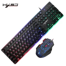 English+Russian Gaming Keyboard Mouse Combo USB Wired Luminous Colorful Backlit Gamer Kit Waterproof MultiMedia LED For PC