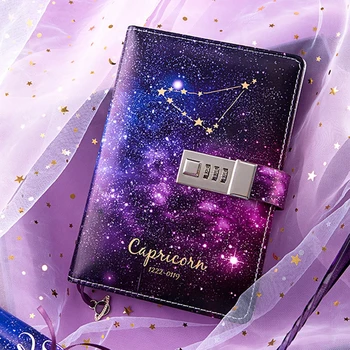 

B6 Bullet Journal Diary Twelve Constellations Notebook with Lock Agenda Planner Organizer Notepad Kawaii Note Book Birthday Gift