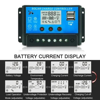 

New Solar Charge Controller PWM Controllers LCD Dual USB 11.1V 10A Output Solar Panel PV Regulator Home Battery Charger