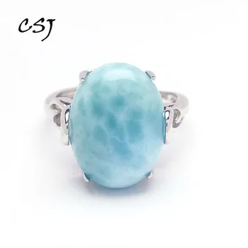 

CSJ Real larimar Ring Big Stone 12*14MM Sterling 925 Silver Fine Jewelry for Women and Lady Wedding Engagement Party Gift
