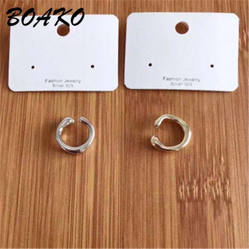 BOAKO Trendy Solid Gold Cartilage Earrings without Piercing Round Ear Cuff Minimalist Clip on Earrings for Women Korean Jewelry