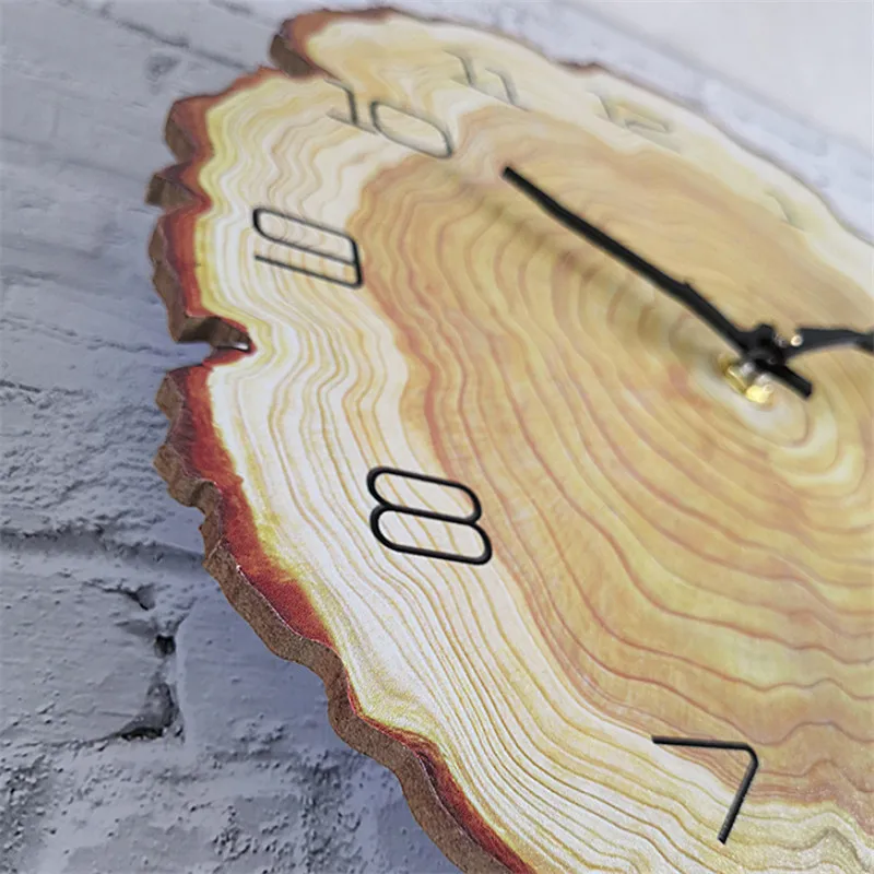Vintage Wooden Clock Cafe Office Home Kitchen Wall Decor Silent Clock Large Wood Grain Clock Gift Annual Ring Quartz Wall Clock