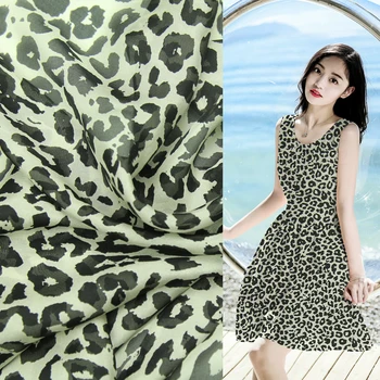 

1.5meters Black leopard print on gray background 100% pure silk chiffon silk fabric,SCF111