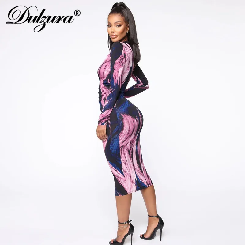 Платье миди женское с глубоким v образным вырезом и принтом|Платья| |