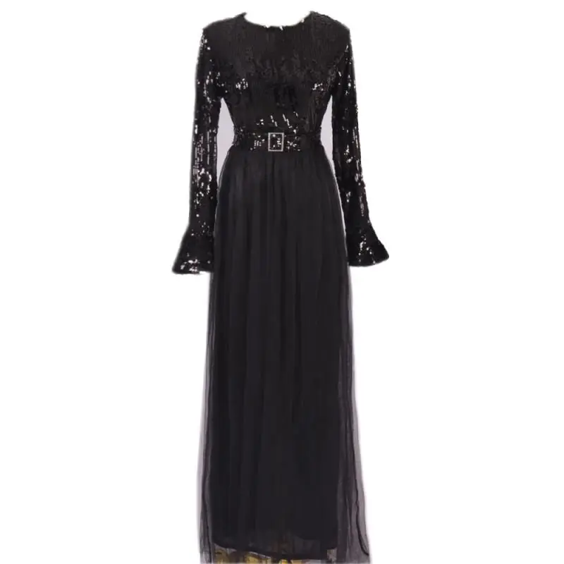 Black dress Sequin abaya Дубай мусульманское платье хиджаб вечернее платье-кафтан турецкие платья халат ислам одежда Kleding Абая для женщин - Цвет: Black dress