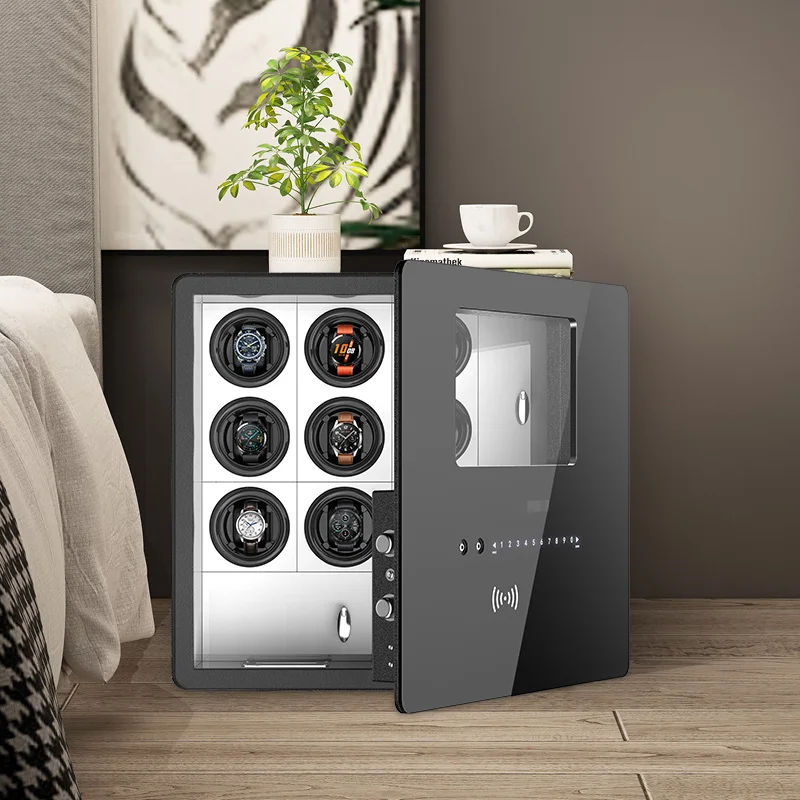Custom Luxury Biometric Watch Winder Safe Box with 6, 9, or 12 Automatic Watch Rotating... - SKU LAWW1107 - UGI Packaging