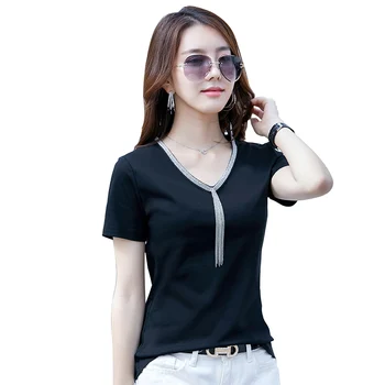 

Summer Women Cotton T Shirt Top Short Sleeve Office Lady Tee Shirt Femme Female Slim Tops Plus Size Fashion Clothes