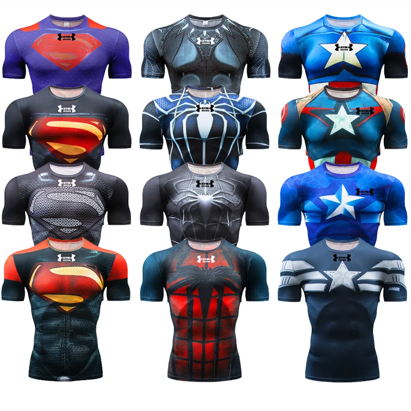 

New Compression Quick Dry Running Shirt Men Sport T-shirt Avengers Short Sleeve Gym t Shirt Men Women Brand Fitness Tight Tops