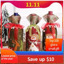 Рождественские красные чехлы для винных бутылок сумка Санта Клаус Снеговик льняные Чехлы для бутылки шампанского Рождественская вечеринка домашний декор стол# B