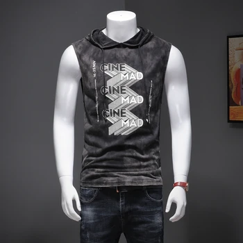 

2020 Men Tank Top Wash Cotton Hoodie Sweatshirts Gyms Fitness Clothes Mens Sleeveless Print Tees Shirt Casual Vest