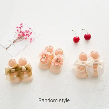 

Baby Girl Socks Winter 0-24 Months Toddler Newborn Ankle Socks Lace Bow Tie Ruffled Trim Non Slip Cotton Crew Socks Shoes