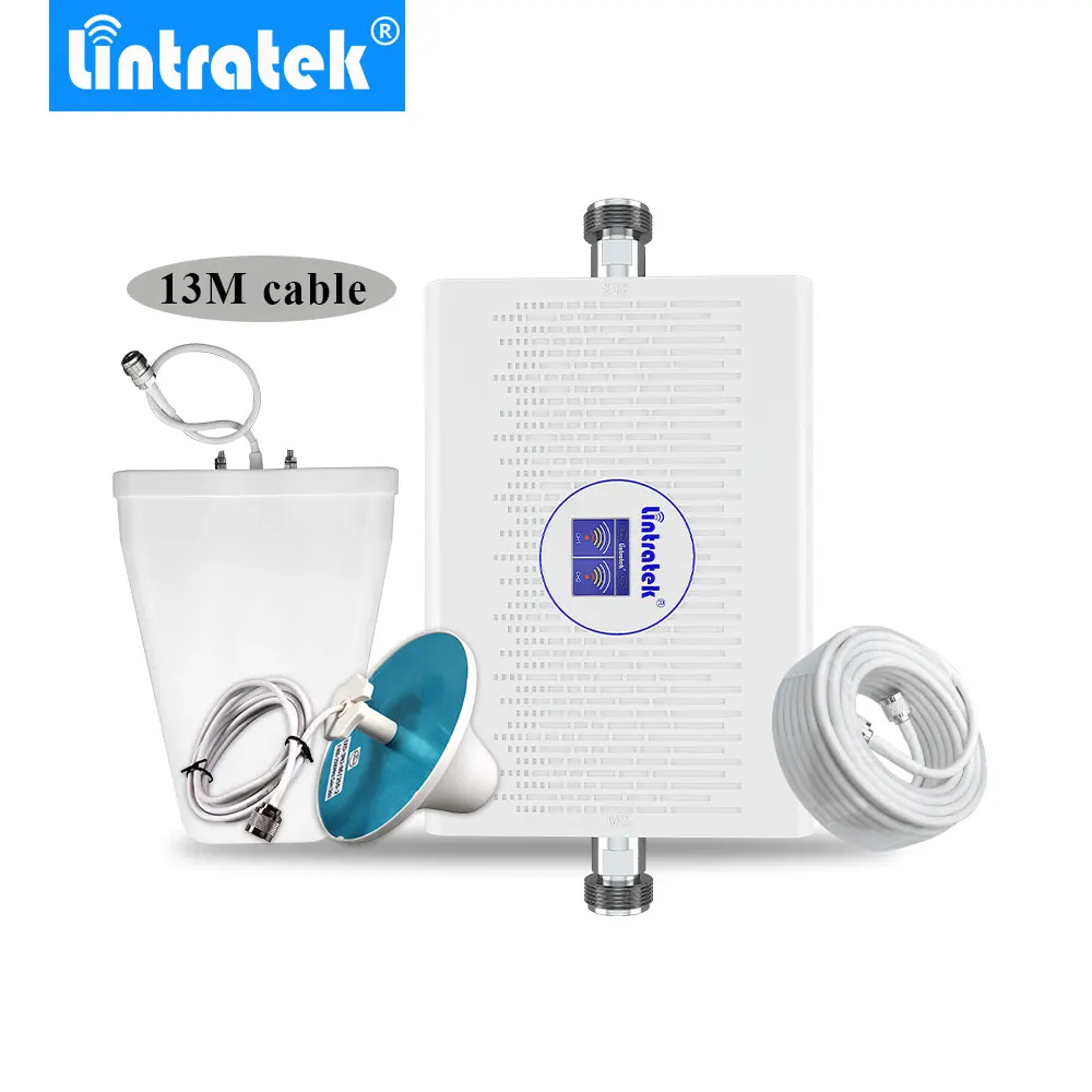 Lintratek signal booster 2g 3g umts 2100MHz gsm 900MHz LCD display 70dB gain AGC dual band cellular repeater antenna set@ | Мобильные