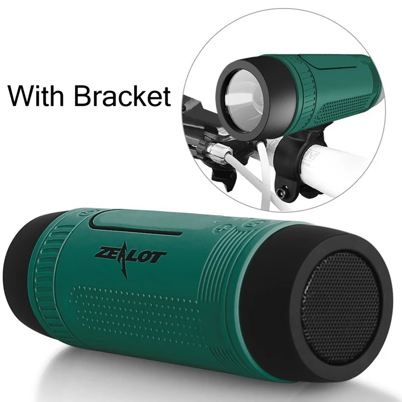 Zealot S1 Bluetooth динамик TF карта Открытый велосипедный сабвуфер беспроводной динамик как внешний аккумулятор+ светодиодный фонарик+ крепление для велосипеда+ карабин - Цвет: Green Wtih Bracket