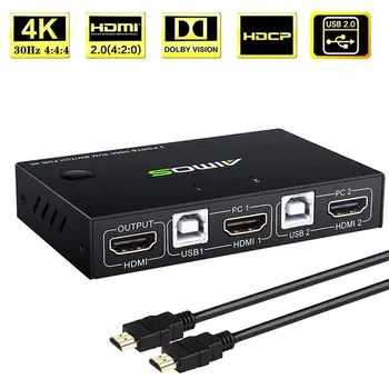 

2 In 1 Out HD Video Switcher KVM Switch Box 4K Resolution Video Selector Box with USB Ports