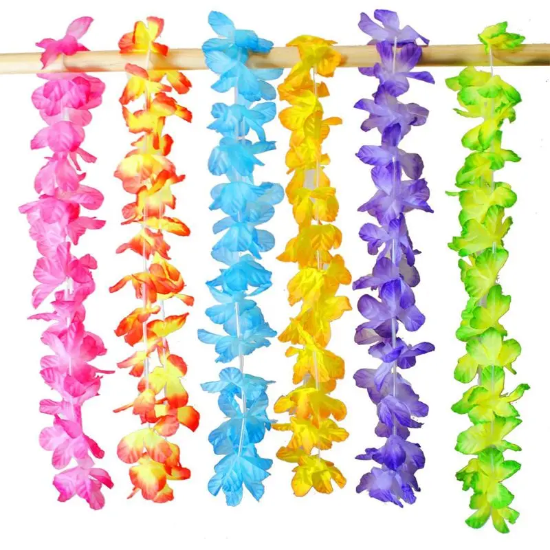 36 шт. Гавайский цветок Leis искусственный цветочный ожерелье гирлянда яркие цвета ассортимент Luau Танцевальная вечеринка Сувениры украшения