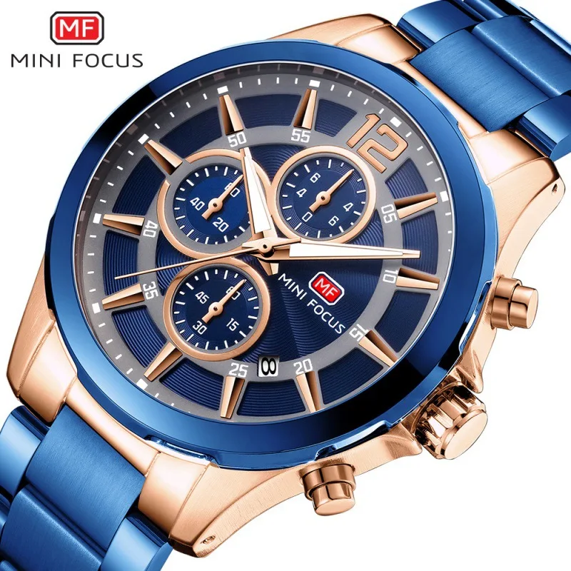 

Mini FOCUS Brand Steel Belt MEN'S Watch Multi-functional Movement Calendar Strong Night Light Waterproof Fine Steel Belt 0237G