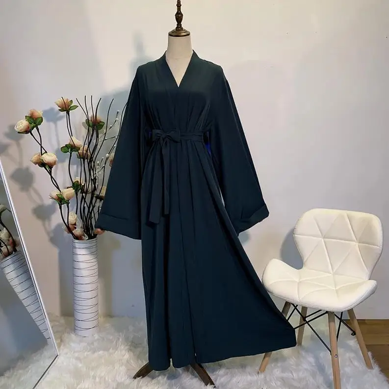 Cyan-blue cardigan Кимоно Макси с длинным рукавом платье Открытое платье Дубая исламский, мусульманский платье хиджаб Абая для женщин Caftan турецкий ислам ic одежда - Цвет: Cyan-blue cardigan
