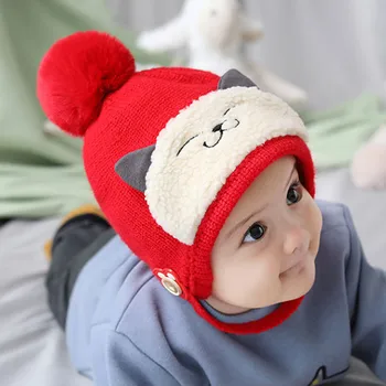 

2 Pcs Set Baby Winter Hats Caps for Baby Drawstring Hairball Knit Hat Scarf Set Children Cute Cartoon Cute Hat Baby Bonnet шапка